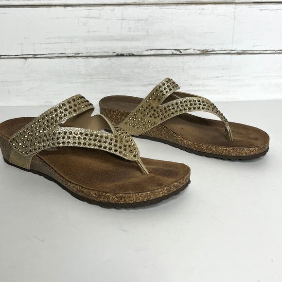 Bio Gold Sandals Gold Glitter Slip On Thong Style Shoe Size 8 - Picture 2 of 9